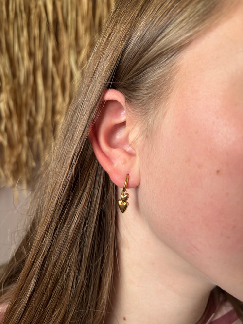 Double Heart Earrings gouden stainless steel oorbellen met twee hartjes