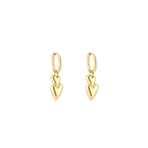 Double Heart Earrings gouden stainless steel oorbellen met twee hartjes