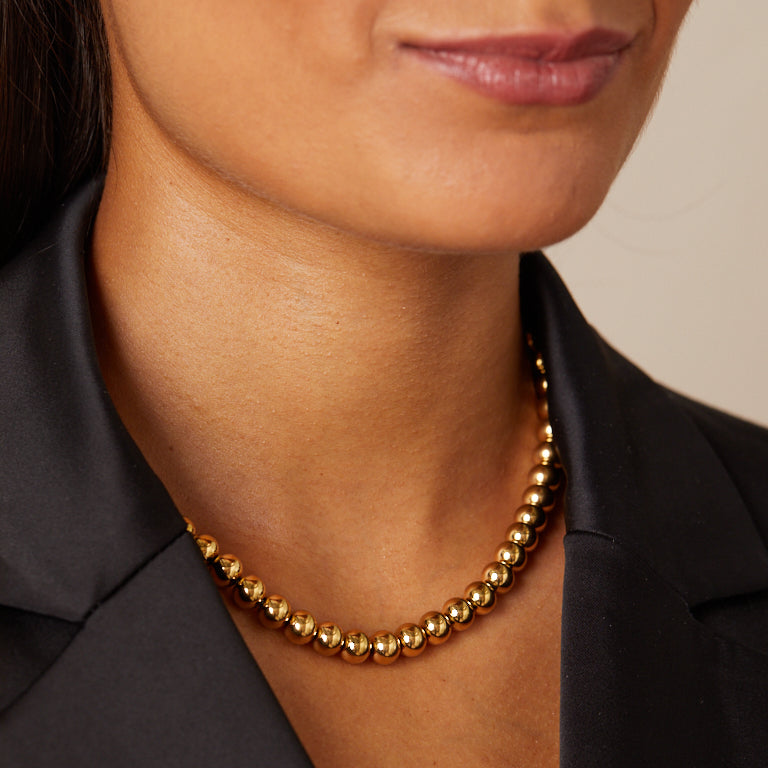 Gold Bead Necklace gouden stainless steel kralenketting met 8 mm kralen