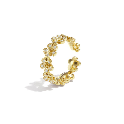 Daisy Ring gouden stainless steel ring met bloemetjesdesign en rhinestones