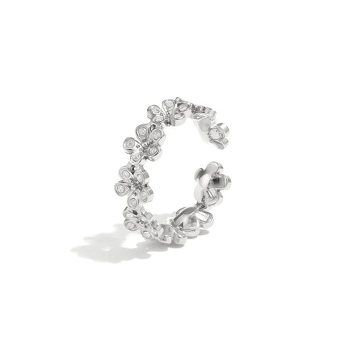 Daisy Ring zilveren stainless steel ring met bloemetjesdesign en rhinestones